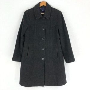 Herman Kay VTG Women's Size Medium Dark Grey Wool Blend Button Front Coat Jacket